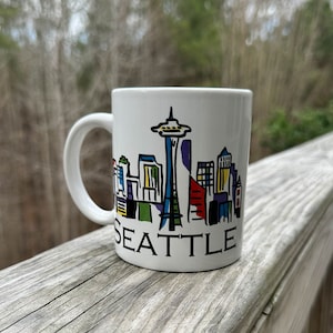 Seattle Washington Mug Space Needle Cityscape Colorful Souvenir Ceramic Cup/Mug