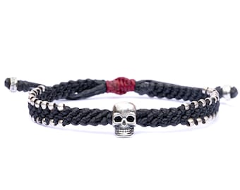 Skull silver bracelet for men women / Vegan beaded rope wristband / Handmade Waterproof & eco friendly