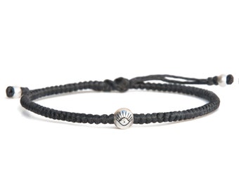 Silver Evil Eye Bracelet for Positive Energy Protection - Handmade from Durable Waterproof Vegan Cord in Minimalist Style - The Protector