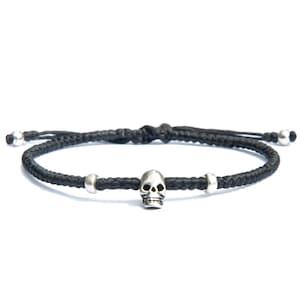Skull bracelet / Minimalist Vegan cord bracelet for women / Sterling silver bracelet