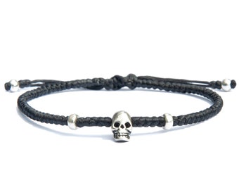 Skull bracelet / Minimalist Vegan cord bracelet for women / Sterling silver bracelet