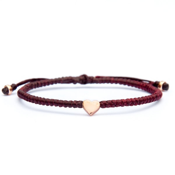 Rose gold bracelet / Delicate tiny heart bead / Waterproof rope style / Womens artisan jewellery