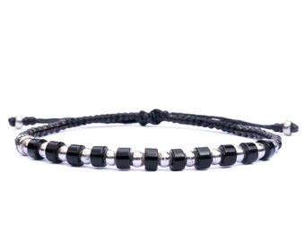 Black Onyx Stone and Silver Rope Bracelet For Women - Onyx Gaia
