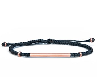Mens Copper Bar Bracelet Handmade Solid Copper — 7th Anniversary Gift for Him — Waterproof Adjustable Rope Bracelet — Harbour UK
