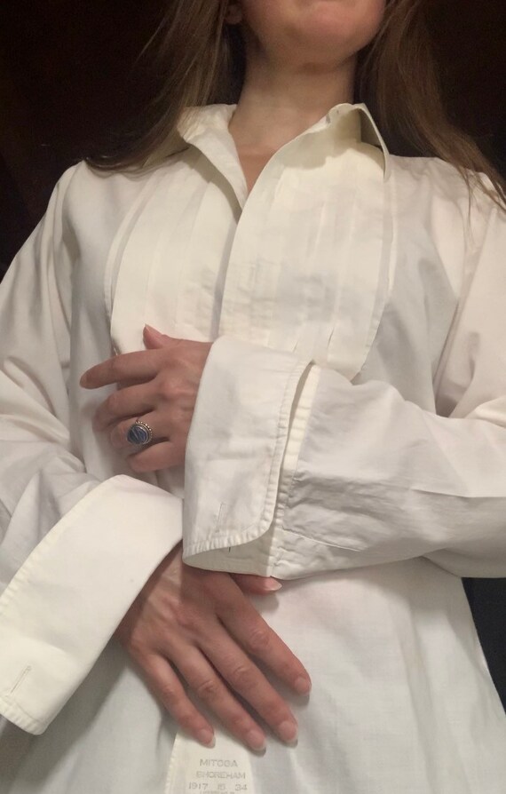 Vintage men’s tuxedo shirt unisex cotton dress shi