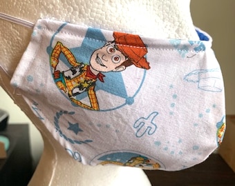 Woody's Pixar Toys Story with Blue Glitter Reversible Face Mask/Covering with elastic