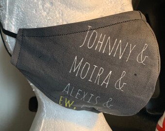 Washable Reversible Cotton Unisex Face Mask Black and White Schitts Creek with adjustable Elastic around the ears (nose wire optional)