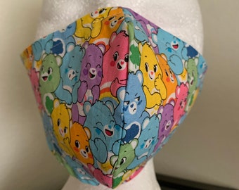 The Care Bears and Pink Reversible Cotton Face Mask & Covering with Elastic around the ears (nose wire optional)