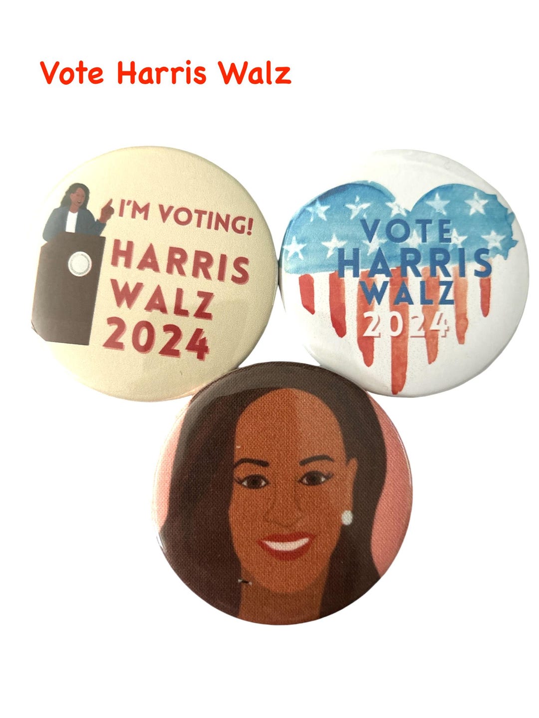Harris Walz 2024 --- 3-PACK Campaign Buttons --- 2.25