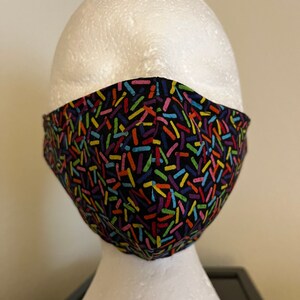 Washable Reversible Cotton Unisex Face Mask Multi color confetti black and white with adjustable Elastic ear piece (nose wire optional)
