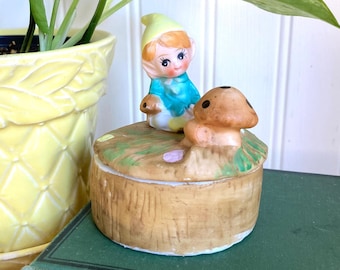 Homco woodland elf lidded trinket dish