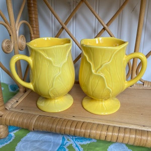 set of 2 Metlox Poppytrail Canary Yellow Lotus mugs
