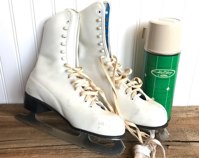 Sabre Vintage White Ice Skates Made in West Germany tempered Hardened