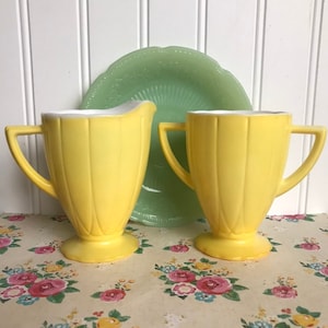 Hazel Atlas yellow Newport platonite sugar bowl and creamer
