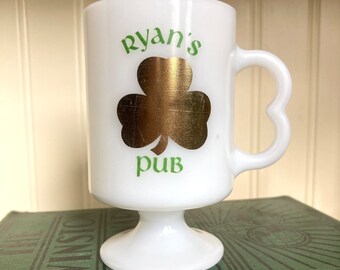 Ryan's Pub milk glass pedestal mug