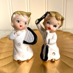 gilded angel pair playing harp & violin