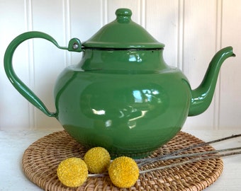 Green enamel tea kettle--Made in Yugoslavia