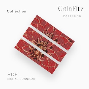 May include: Three rectangular patterns with a red floral design and gold accents are displayed on a white background. The text "Collection" and "GalaFitz PATTERNS" are visible. The words "PDF DIGITAL DOWNLOAD" are also present.