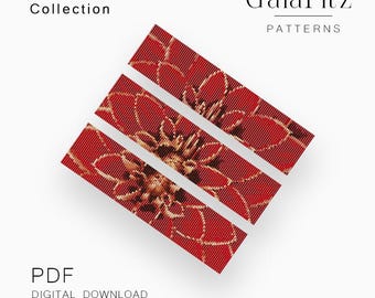 Red Dahlia Loom Bracelet Pattern Collection, 3 Floral Beadwork Designs, Bloom Stages Set, Statement Cuff DIY Bundle PDF