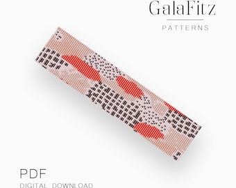 Abstract Loom Bracelet Pattern, Artistic Red and Black Bead Design, Organic Minimal Style Cuff, Beginner Friendly PDF