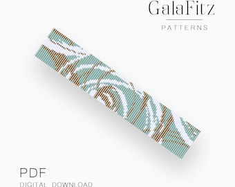 Bead loom pattern, Boho chic golden turquoise abstraction bead loom bracelet making, Light bead bracelet design, 3 colors bead loom /BL0853/