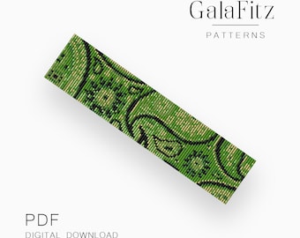 Paisley Loom Bracelet Pattern, Turkish Cucumber Ornament Bead Design, Green Ornamental Cuff