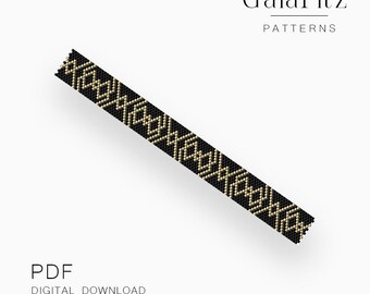 Black Gold Ornamental Bracelet Peyote Pattern, Geometric Beading Pattern - Even & Odd Count