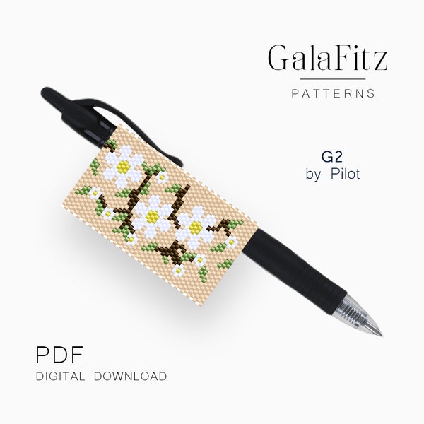 Apple blooms even count peyote stitch pattern for G2 Pilot pen wrap making, Bead weaving pen cover pattern, Design for pen /PC0764/