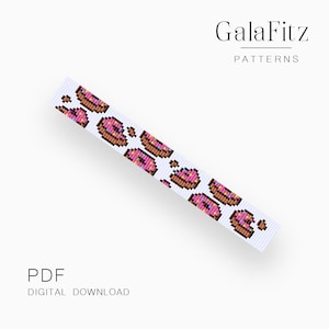 May include: A white digital pattern with pixelated pink and brown donuts. The text "GalaFitz PATTERNS" is at the top, and "PDF DIGITAL DOWNLOAD" is at the bottom. The donuts are arranged diagonally.