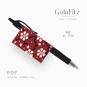 Sakura beaded pen cover even count peyote stitch pattern, G2 Pilot pen wrap pattern, Design for pen /PC0362/
