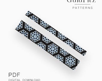 Blue Snowflake Peyote Bracelet Pattern PDF, Nordic Winter Beading Design - Even and Odd Count