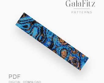 Blue Gemstone Loom Bracelet Pattern PDF, Lapis Lazuli & Stained Glass Inspired Cuff, Digital Download