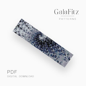 Puede incluir: Un patrón de descarga digital rectangular con un diseño pixelado en tonos de azul, gris y negro. El texto "GalaFitz PATTERNS" está en la parte superior y "PDF DIGITAL DOWNLOAD" en la inferior.