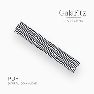 Könnte beinhalten: Schwarz-weißes geometrisches Muster mit dem Text "GalaFitz PATTERNS" und "PDF DIGITAL DOWNLOAD". Das Design hat eine lange, rechteckige Form mit einem sich wiederholenden Muster.