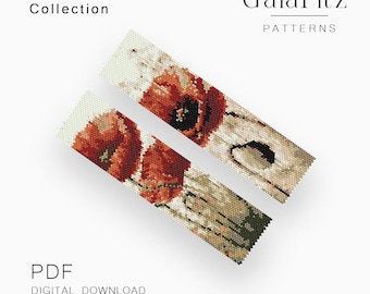 Red Poppy Peyote Bracelet Pattern Collection PDF, Artistic Floral Seed Bead Cuff Bundle - Even & Odd Count