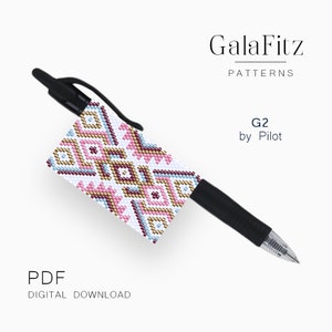 May include: A black pen with a colorful beaded design. The design features geometric shapes in shades of pink, blue, gold, and burgundy. The text "GalaFitz PATTERNS G2 by Pilot" is visible in the image.