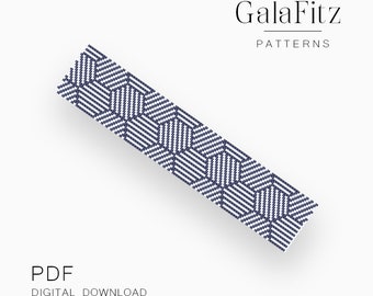 Striped Hexagon Peyote Bracelet Pattern - Even & Odd Count, Optical Illusion Geometric Cuff