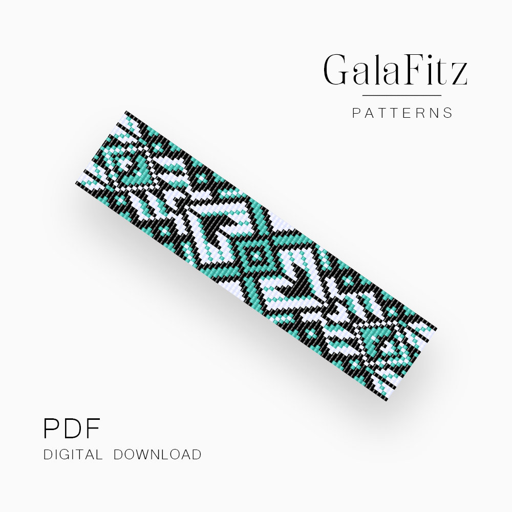Turquoise tribal bead loom pattern, Native american geometry beading loom bracelet making pattern, Digital download /BL0176/