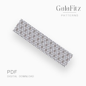 May include: A rectangular digital PDF pattern by GalaFitz Patterns featuring a repeating geometric diamond grid design in shades of gray and white. The pattern consists of small, dot-like elements arranged in intersecting lines to form a structured lattice.