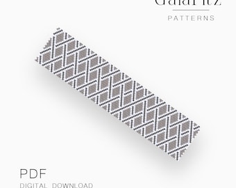 Neutral Geometric Peyote Bracelet Pattern PDF, Gray Diamond Bead Weaving Tutorial - Even & Odd Count