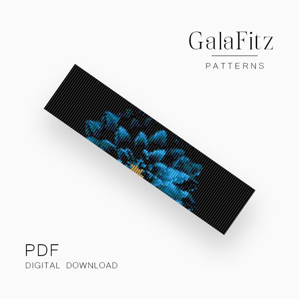 Blue dahlia flower pattern for beaded loom bracelet making, DIY gift idea /BL0646/