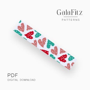 Dotted Heart Loom Bracelet Pattern PDF, Retro Inspired Beadwork Cuff, Cute Love Theme DIY Design