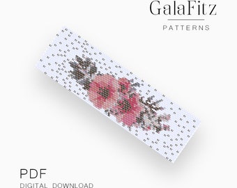 Peyote pattern, Pink-grey flower even/odd count peyote bracelet making pattern, Instant download /P0434/