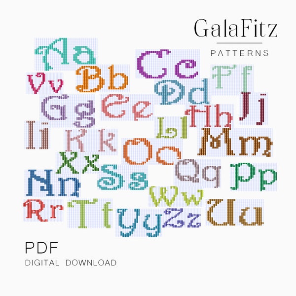 Alphabet bead loom pattern letters fancy font bead weaving loom beading PDF pattern instant download /BL0825/