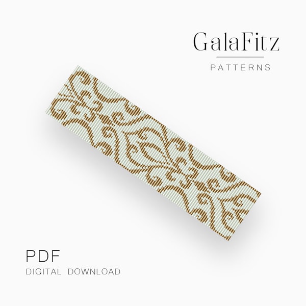 Oriental golden ornament loom bead pattern, Turquoise and gold beaded lace for loom bracelet making, Instant download /BL0284/
