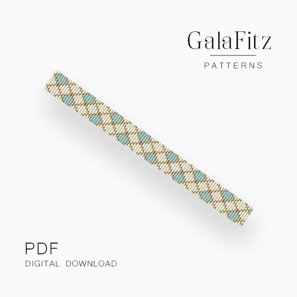 Golden turquoise net bead loom pattern, Simple geometry loom bead bracelet making pattern, Miyuki bracelet, Instant download /BL0387/