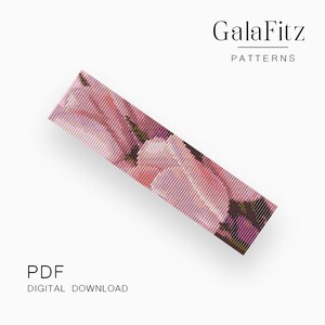 May include: A rectangular digital download pattern with a floral design in shades of pink, purple, and brown. The text "GalaFitz PATTERNS" is at the top, and "PDF DIGITAL DOWNLOAD" is at the bottom.