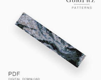 Abstract Smoke Peyote Bracelet Pattern PDF, Gray Marble Seed Bead Cuff - Even & Odd Count