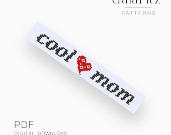 Cool Mom Loom Bracelet Pattern, Red Heart Lettering Design, Modern DIY Gift for Mother