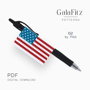American flag even count peyote pattern for G2 by Pilot pen wrap, DIY gift idea /PC0600/